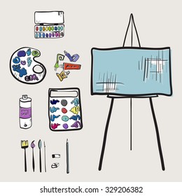 hand drawn artistic tools set