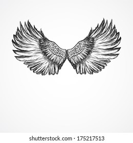 hand drawn artistic wings