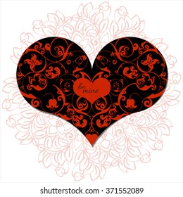 Hand drawn artistically ethnic ornamental patterned heart with romantic doodle elements of St. Valentine's day, zentangle vector illustration for adult coloring book, pages, tattoo, t-shirt or prints.