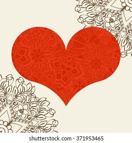 Hand drawn artistically ethnic ornamental patterned heart with romantic doodle elements of St. Valentine's day, zentangle vector illustration for adult coloring book, pages, tattoo, t-shirt or prints.