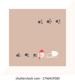 Hand drawn artwork background in animalistic style with paw prints and ball of threads.