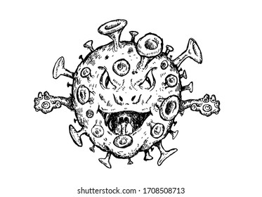 A hand drawn artwork of a creature that resembles a corona virus. Editable clip art.