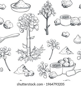 Hand drawn asafoetida(hing). Indian spice.Vector  seamless pattern.