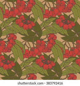 Hand drawn ash berry seamless pattern