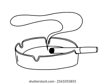 Hand drawn ashtray with cigarette vector sketch