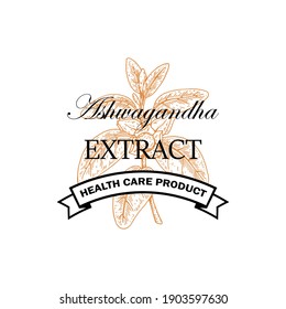 Hand drawn Ashwagandha logo isolated on white background. Vector illustration in sketch style.