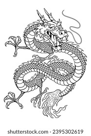 Handgezeichnete Asiatische Drachenattoo-Illustration einzeln