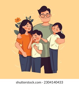 Hand Drawn Asian Family Vector Cartoon Style Illustration