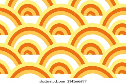 Hand drawn asian japanese ramen noodle seamless pattern.Background with yellow and orange stripes.Pasta abstract background concept.Macaroni yellow poster.