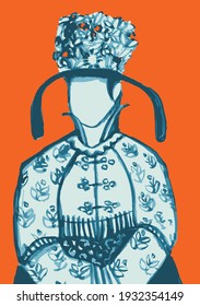 Hand drawn asian king emperor portrait vector 