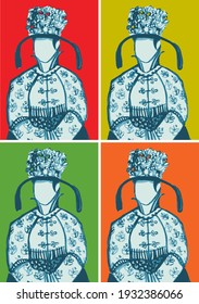 Hand drawn asian kings emperor portrait vector 