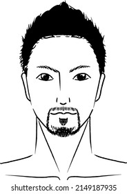 Hand drawn Asian style short hair handsome man beard design hair removal face illustration