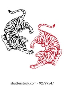 Hand drawn asian tigers