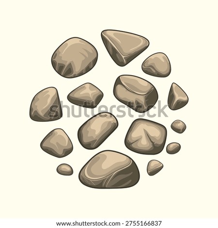 Hand drawn assortment of rounded river rocks and pebbles. Calm natural elements for spa and wellness illustrations.