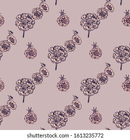 Hand- drawn astra flowers seamless pattern on color background for fabric or surface design. vector