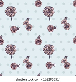 Hand- drawn astra flowers seamless pattern on color background for fabric or surface design. Vector