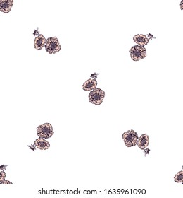 Hand- drawn astra flowers seamless pattern on white background for fabric or surface design.  Vector