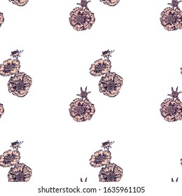 Hand- drawn astra flowers seamless pattern on white background for fabric or surface design. 