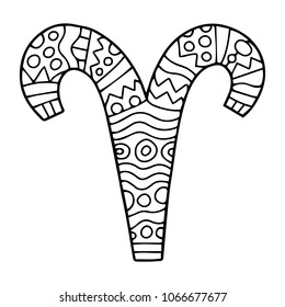 Hand drawn astrological horoscope sign. Patterned outline illustration. Vector drawing, perfect for coloring book or page for children. Aries.