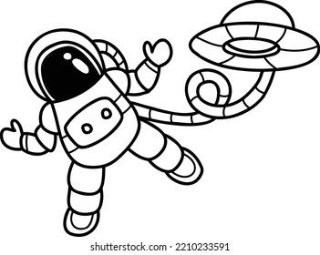 Hand Drawn astronaut floating in space illustration isolated on background