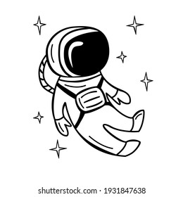 Hand drawn astronaut icon in doodle style.