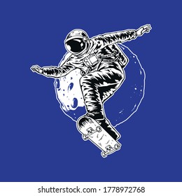 Hand drawn astronaut with skateboarding style