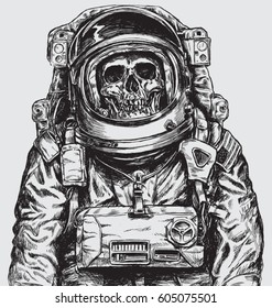 Hand drawn Astronaut Skull