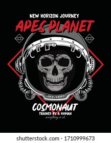 Hand Drawn astronaut skull for apparel design