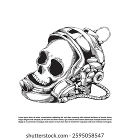 Hand drawn astronaut skull vector. astronaut helmet with human skull illustration