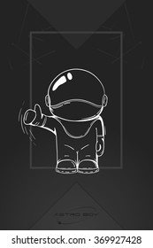 Hand drawn astronaut in spacesuit. Line art cosmic vector illustration. Thumbs up. Like