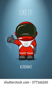 Hand drawn astronaut in spacesuit. Line art cosmic vector illustration. Thumbs up. Like