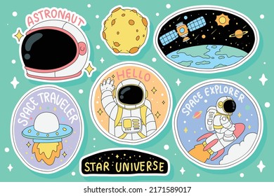 hand drawn astronaut sticker illustration design