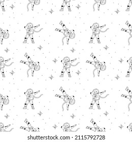 Hand drawn Astronauts seamless pattern. Vector outline illustrations for t-shirt prints, posters and other uses.