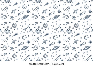 Hand drawn astronomy doodle seamless pattern.