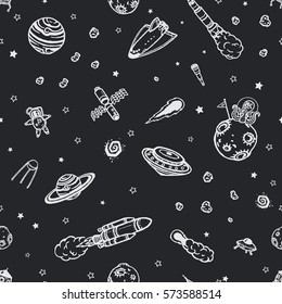 Hand drawn astronomy doodle seamless pattern.