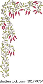 Hand drawn asymmetric corner with floral ornament, vector illustration