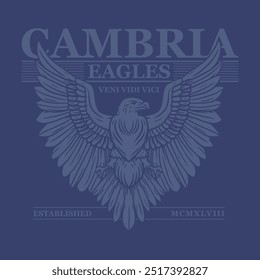 HAND DRAWN ATHLETIC UNIVERSITY VARSITY EAGLE ANIMAL WILDLIFE BIRD CREST ROMAN VINTAGE TSHIRT TEE PRINT FOR APPAREL MERCHANDISE