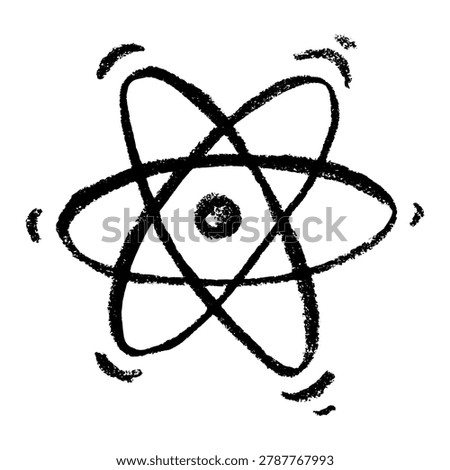 Hand drawn atom sign Molecule clipart in doodle style Single element for print, web, design, decor Symbol of science, education, nuclear energy, scientific research, molecular chemistry