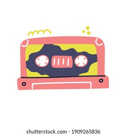 Hand drawn audio cassette, retro design, music concept. Flat illustration.