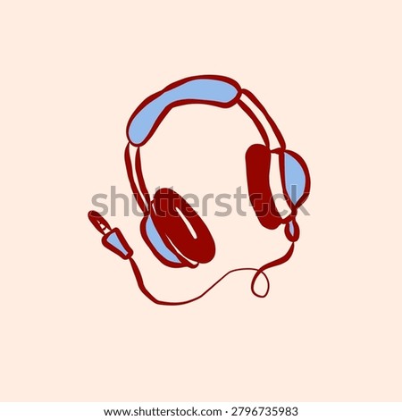 Hand Drawn Audio Headphone Music Line Art