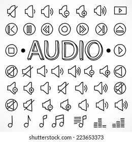 Hand drawn audio and music icons made in vector