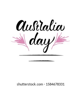 Hand drawn AUSTRALIA DAY typography poster. Celebration quotation for card, banner, logo, icon. Black lettering with anigozanthos on white background. Vector illustration
