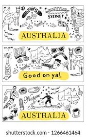 Hand drawn Australia doodle, sketch style, Vector Illustration 