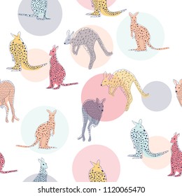 Hand drawn australia kangaroo seamless pattern on white background