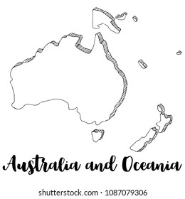 Hand drawn Australia and Oceania map sketch,vector illustration