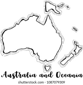 Hand drawn Australia and Oceania map sketch,vector illustration