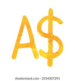 Hand drawn australian dollar Gold currency symbol Brush stroke doodle Single element for design