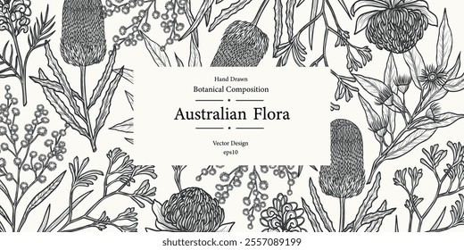 Hand drawn Australian flowers and plants template