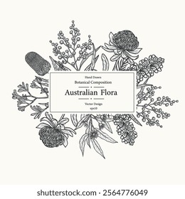 Hand drawn Australian flowers and plants frame