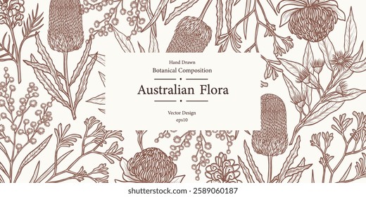 Hand drawn Australian flowers and plants card